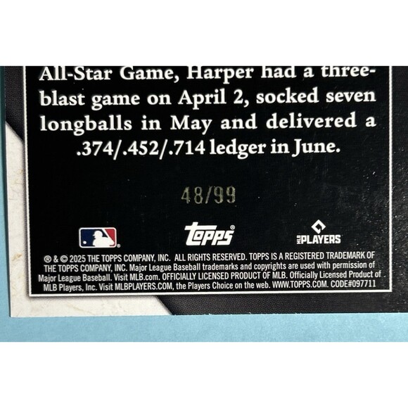 Bryce Harper Phillies 2025 Topps Ser 1 #ATT-5 All Topps Team GREEN Foil /99 - Picture 4 of 5